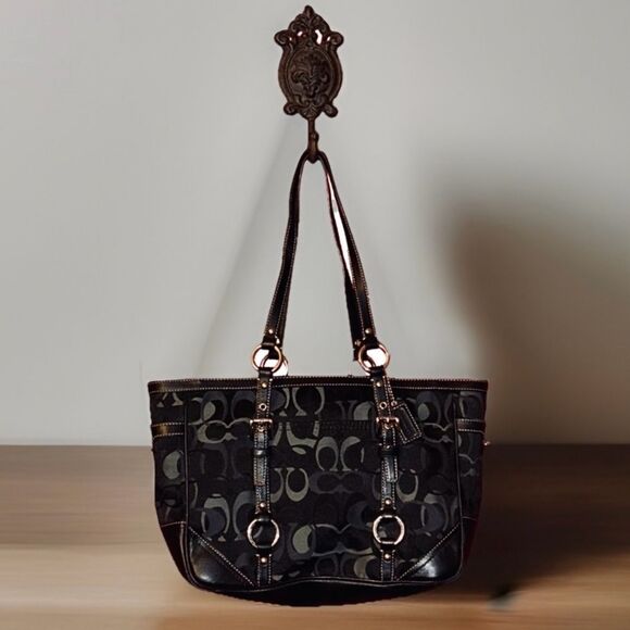 Coach Gallery Optic Signature Tote Bag Black & silver C print F0849-F13053 - Picture 1 of 7
